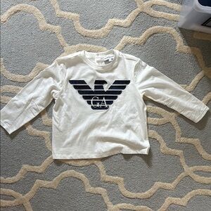 Emporio Armani Kids Cream Long Sleeve Tee with Black Logo